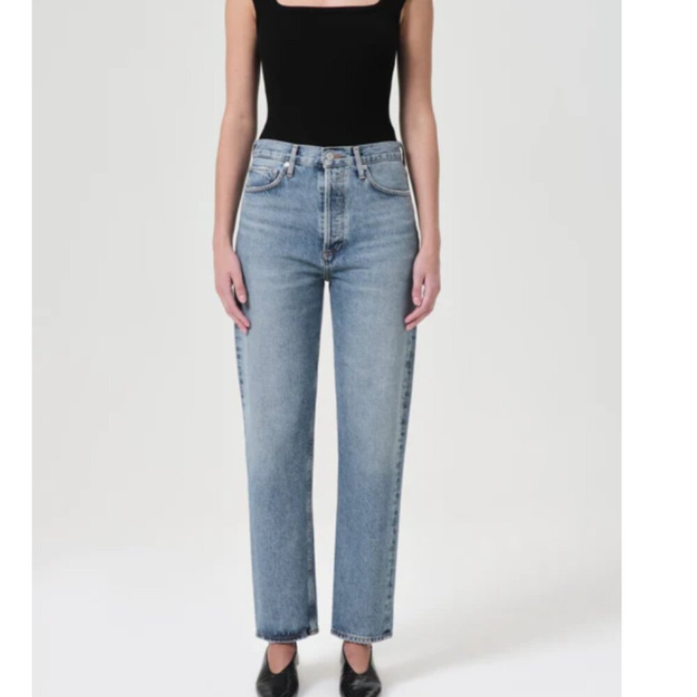 Agolde Straight Leg Jeans in Light Blue Wash